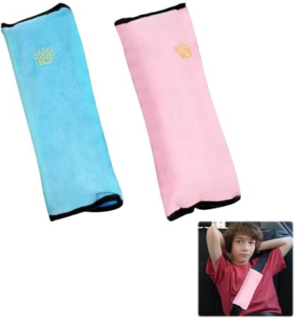 XQMMGO 2 Stück Gurtpolster Kinder, Autogurt Polster, Anschnallgurt Schutz Kinder, Gurtpolster Auto Kinder, Auto Schlafkissen Kinder, Nackenstütze Auto Kinder (Blau+Rosa)