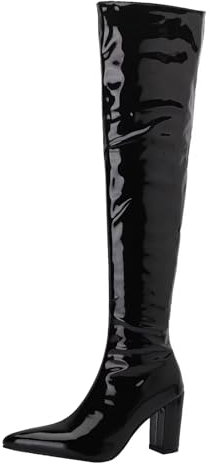 HSyc JRX Lack Overknee Stiefel mit Blockabsatz Langschaft Stiefel Winterstiefel 40