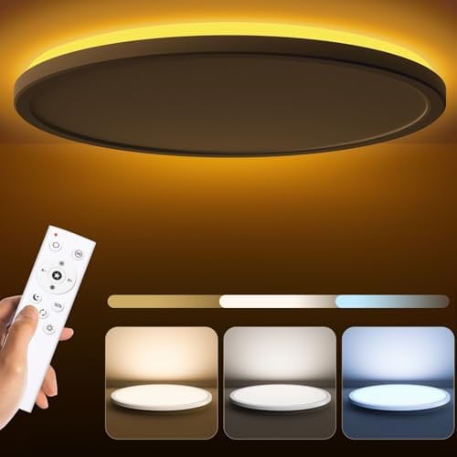 Matane LED Deckenleuchte Dimmbar, 36W Deckenlampe mit Fernbedienung, 2000K Nachtlicht Warm, Panel 3000K-6500K Dimmbar für Schlafzimmer Kinderzimmer Wohnzimmer, Groß Rund Weiß φ39x2.5cm