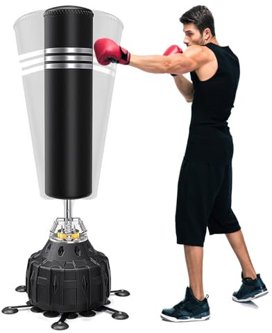 Moziel Sac de Frappe sur Pied 178 cm Punching Bag Debout Adulte Sac de Frappe Boxe Autoportant 25 Ventouses avec Système Amortissement Hydraulique