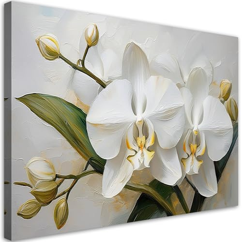 Feeby Leinwand Bilder - Gemalte Orchidee Blume - Canvas 60x40 cm - Deko Wohnzimmer - Wandbilder Schlafzimmer - Deko Aesthetic - Wand Deko - Leinwand Groß - Deko Zimmer - Leinwandbilder XXL