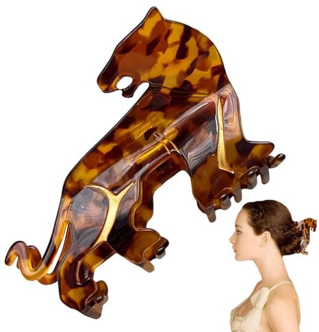 Pinza para el pelo de perro de leopardo – Pinza de pelo mediana con forma de perro salchicha de leopardo | Pinza de pelo con forma de animal | Pinza antideslizante para el pelo | Accesorios de acetato