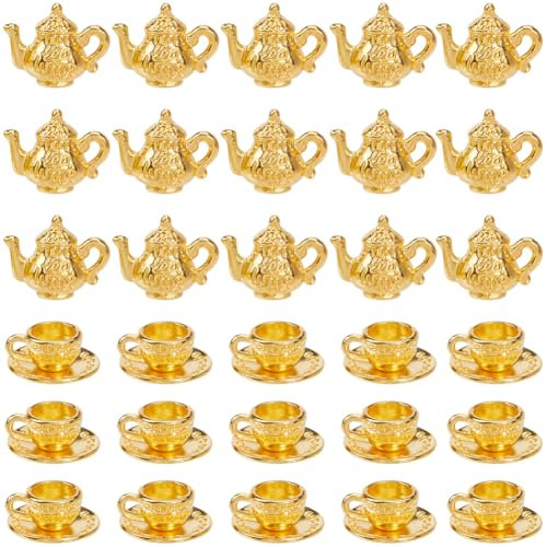 SUNNYCLUE 1 Box 40Pcs Tea Cup Charms Gold Tea Charms Bulk Small Coffee Mugs Metal European Engraved Teapot Charm for Jewellery Making Charms Fitting Diy Necklaces Bracelets Earrings Supplies Gifts