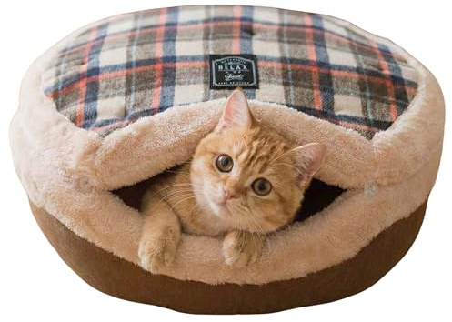 Cat Bed Cave - Enclosed Hideaway with Detachable Lid for Kitten (Brown)