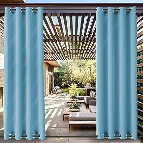 Rideaux d'extérieur imperméables à isolation thermique pour tonnelle de jardin, terrasse, rideaux coupe-vent à œillets pour terrasse, bleu, 213 x 183 cm