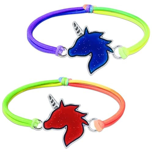 flintronic 2 Stück Einhorn Armband, Stimmungsarmband mit Anhänger für Kinder, Wechselt die Farbe, Kinderarmband in leuchtenden Regenbogenfarben, Kindergeburtstag Gastgeschenke, für Jungen & Mädchen