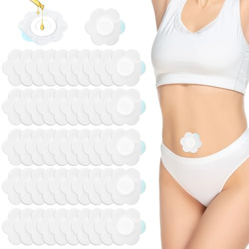 AOZUO 50 Stück Rizinusöl Wrap für Den Bauchnabel, Hypoallergene Castor Oil Packung für den Bauchnabel, Selbstklebende und Stark Saugfähige Rizinusölpackungen zum Einmalgebrauch (Enthält kein Öl)