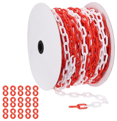 PATIKIL Red/White Plastic Chain, 131 ft 6mm Safety Barrier Chain Large Plastic Chain Long for Crowd Control, Queue Line, Parking, Fence, Gate, Concert, Construction Site Decoration