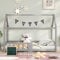 Wuudi Kinderbett Hausbett 90 x 200 cmHolzbett für Kinderzimmer inkl.Tafel Lattenrosten Rausfallschutz, aus Kiefernholz Grau (ohne Matratze)