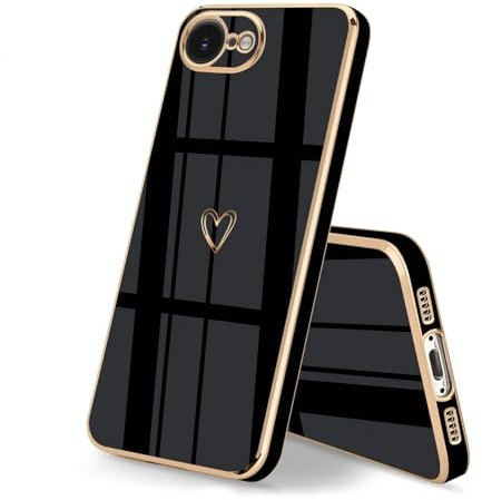 HopMore Handyhülle für iPhone 17e / 16e Hülle mit Süß Herz Muster, Weich Dünne Silikon Kameraschutz Schutzhülle, Stoßfeste Slim Flexible TPU Farbe Cover für iPhone 17e / 16e Case, Schwarz