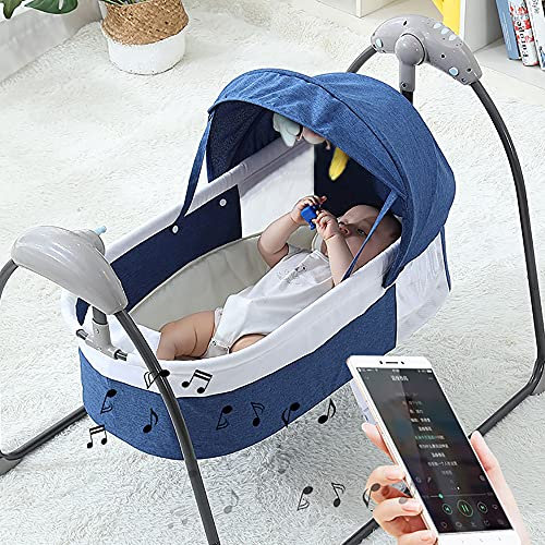 Babywippe Elektrisch, Babyschaukel Elektrisch mit 5 Schaukelmodi und 3 Timer, Leicht & Sicher Wippe Baby Elektronisch mit Bluetooth-Musik & Fernbedienung für 0-12 Monate (Blau)