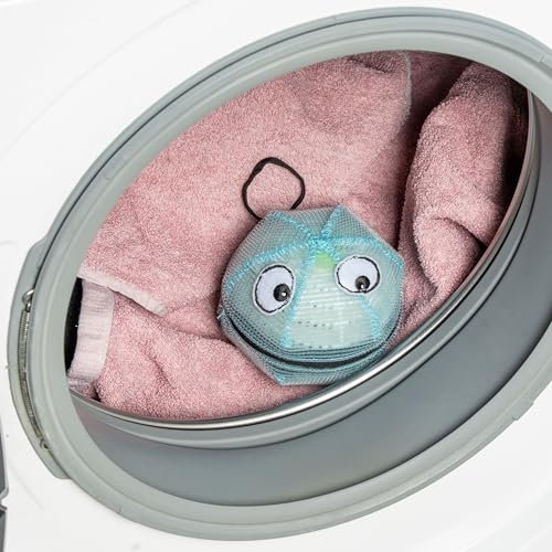 WASHMONSTER Haarfänger für Waschmaschine, Wäschetrockner, 1 Set, in Blau, Haarfilter für Tierhaare, Menschenhaare, Flusensieb Fusseln, Flusen, Ø 106 mm Waschball mit Wäscheperlen, Waschkugel Haarsieb
