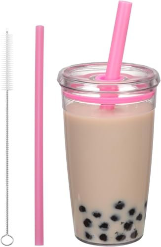 CJWLKJ Tritan Plastic Tumbler with Lid and Straw, 16oz Premium Insulated Iced Coffee Cups, Reusable Plastic Cups with Lid and Straw, Pink