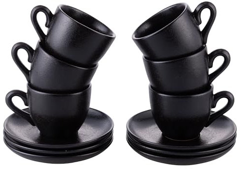 Villa d'Este Home Tivoli 1996 Set 6 tazzine caffè 90 ml con piattino in gres, Horeca Black