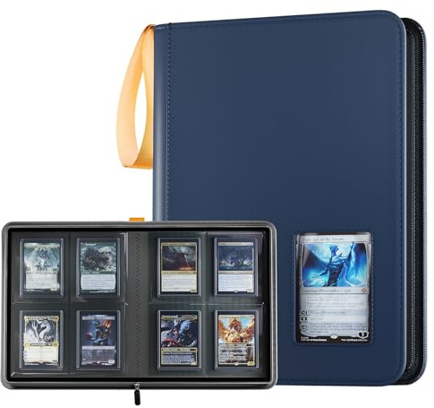 ProCase Toploader Binder Sammelkarten Album mit Fenster 144 Karten –Navy | Für 3x4 Toploader, geeignet für MTG/TCG, verstärktes PU-Material, Trageriemen. Ideal für Sammeln, Schützen und Verschenken.