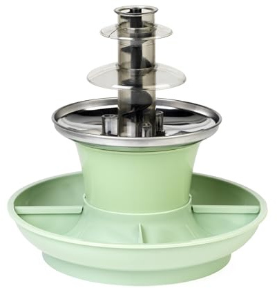 Giles & Posner Mini Chocolate Fountain – Electric 3 -Tier Machine with Hot Melting Pot Base, Auto Switch-Off, 0°C to 50°C, Party Dip & Share, Strawberries/Fruit, Detachable Food Trays, 25W, Green