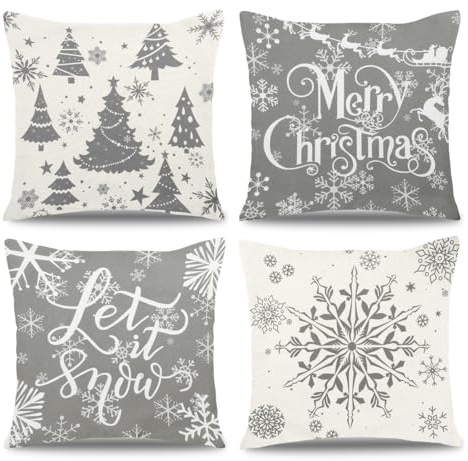 Weihnachtskissenbezug,4 Stück Kissenbezug Weihnachten (Grau, 45x45 cm) | SOMYTING Weihnachtskissenbezug,4 Stück Kissenbezug Weihnachten Wohnkultur Leinen Dekokissen Weihnachten Deko Kissenhülle