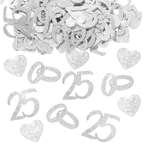 Glitzer Konfetti 25 Geburtstag Deko Groß 2,6x2,8cm, Tischdeko Silberhochzeit Deko Silber,Tischdeko 25. Geburtstag Frau Mann, Streudeko Geburtstage 25,Deco Silberhochzeit,Jubiläum 25 Jahre