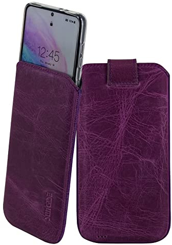 Suncase Leder Tasche mit ZUSÄTZLICHER Hülle Case Handytasche mit Rückzugsfunktion und Magnetverschluss in antik-lila kompatibel mit iPhone 17