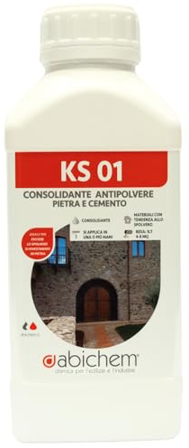 ABICHEM KS-01 1 L. – Consolidante Antipolvere per Pietre Naturali | Tufo e Cemento Poroso – Microemulsione Penetrante per Interni ed Esterni, Evita Sfarinamenti e Polvere