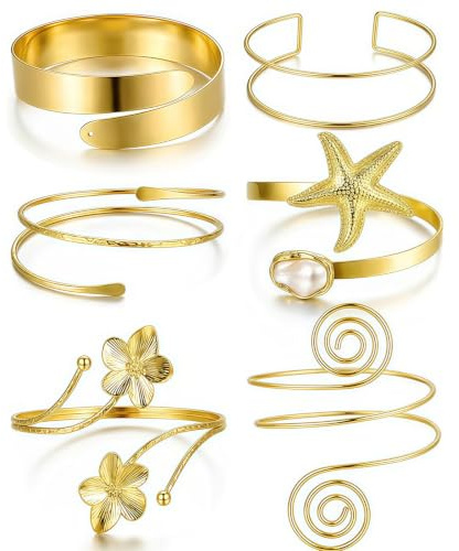 Xuwajeyu 6 Stück Gold Armreif Set für Damen, Oberarmreif & Bangles, Boho Statement Armreifen Gold,Minimalistische Dünne Oberarmmanschette für Sommer