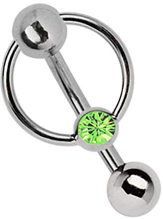 Modern Nature Piercing-Schmuck Intimpiercing Titan Banane in 1,6 x 12 mm + 5 mm Lochkugel und Klemm-Ring mit Stein in hellgrün