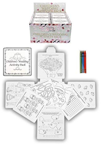 HENBRANDT Wedding activity pack for children, crayons, drawing and colouring book, travel games, pack of 4