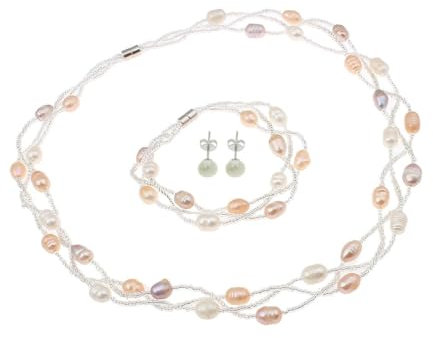 Treasure Bay Elegante Parure di Perle Collana Bracciale e Orecchini