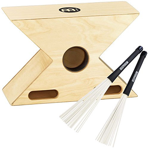 Meinl HTOPCAJ3NT Hybrid Slap-Top Cajon mit Bongo + keepdrum Nylon Brushes Besen