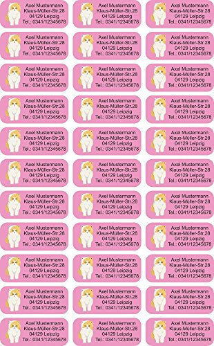 INDIGOS UG® Namensaufkleber Sticker - 56x23 mm - personalisiert - 042 - Katze - 33-99 Stück für Kinder, Schule und Kindergarten - KITA Adressaufkleber für Stifte, Federmappen, Briefe