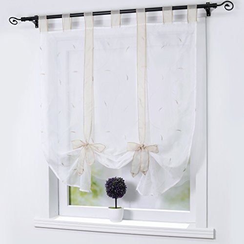 Joyswahl Raffrollo Voile transparentes Raffgardine Elena Stickereien Blätter Gardine BxH 120x140cm Sand 1er Pack