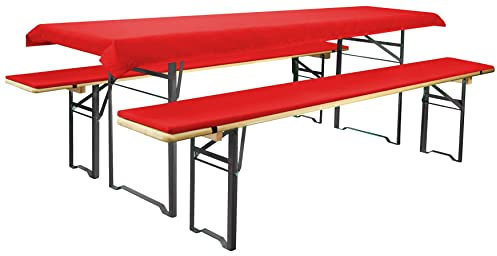 Brandsseller Bierbankauflagen-Set WM-Edition - 5 Sterne zum aufbügeln, Zwei Tischdecken 1x Deutschlandflagge und 1x Rot-Uni 240x90 cm Bank 220x25x1,6 cm - WM-Edition/Rot