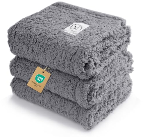 1 Packung 3 beruhigende Decken, Flauschige Premium-Fleece-Haustierdecke, weicher Sherpa-Überwurf für Hunde, Welpen, Katzen, Grau, S (58 x 40,6 cm)