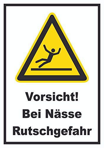 HB-Druck Vorsicht Bei Nässe Rutschgefahr Schild A5 Rückseite selbstklebend