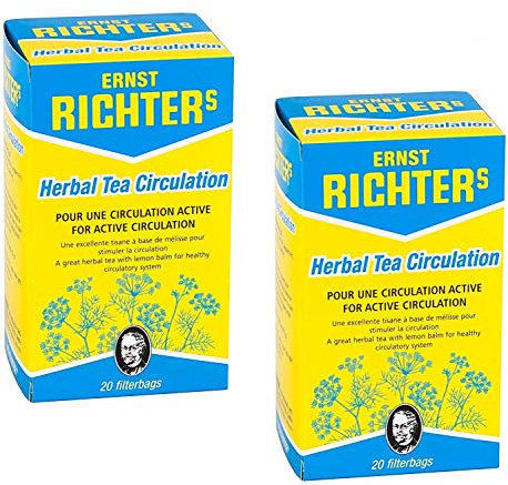 ⭐️ Lot de 2 boîtes Ernst Richter Tisane Circulation ⭐️ 100% à base de plantes naturelles | Pour une circulation active | 2 x 20 sachets filtres de 2g Circulation (Lot de 2)