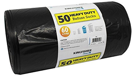 Kingfisher BB2 60 Litre Heavy Duty Dustbin Bin Bag Liners/Refuse Sacks black (2 x 50 Bags)