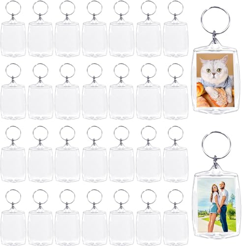 Baaxxango 30 pcs Acrylic Photo Frame Keyring,2.16 x 1.5 Inch/5.5 x 4 cm Personalized Keychains,Clear Picture Keychain as Gift,Suit for Artwork