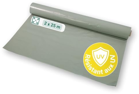 dm-folien gmbh Baufolie 2 x 25 m auf Rolle I Opake & reißfeste Allzweckplane aus Polyethylen I Wasserfeste Schutzfolie für Abdeckungen im Innen- & Außenbereich I Stärke 200 My