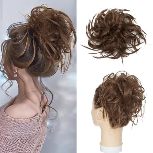 Hair Extension Haarverlängerung Haarteil Haargummi Hochsteckfrisuren Brautfrisuren VOLUMINÖS Gewellter Unordentlicher Dutt Pferdeschwanz Aschbraun