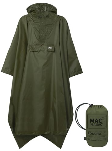 Mac in a Sac Poncho - Packable Waterproof Rain Ponchos For Men & Women - Adult Rain Poncho With Hood - Windproof & Breathable - Khaki