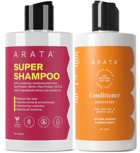 Arata Hair Fall Control Combo mit Zwiebelöl, Arganöl & Bhringraj || Power of 5 in 1 Super Shampoo (300 ml) und Conditioner (300 ml) | All-natürlich, vegan & tierversuchsfrei