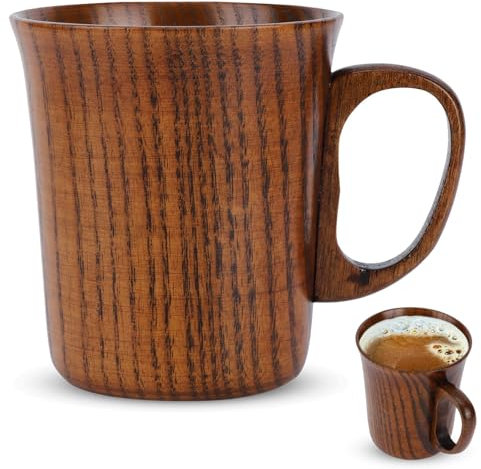 Agatige Handmade Wooden Coffee Mug, Japanese Style Tea Camping Cup Wine Beer Juice Drinking Mug Bar Accessories Water Tea Cup with Handle for Drinking Coffee Milk Tea