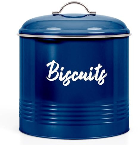 EHC Round Biscuit Cookie Tin Azzurri Blue, Kitchen Food Barrel Storage Box, Airtight Lids Easy to Open - Storage Tin for Biscuit, Cookies Jars, 3 Litres