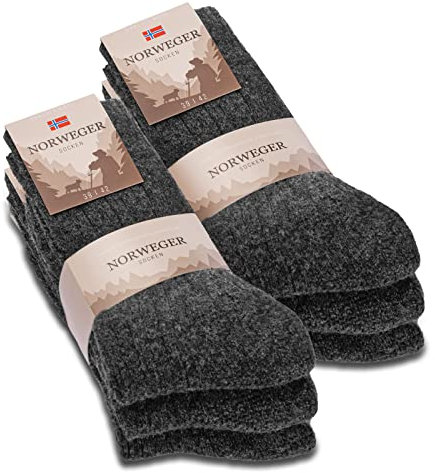 6 Paar Norweger Socken Herren Damen Wintersocken warme Wollsocken 20100 (35-38 Anthrazit)