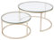 Huuryoudo Couchtisch 2er Set, Couchtisch Gold Glas mit Metallgestell Beistelltisch rund für Balkon Couch Tisch mit Kleiner Tisch Wohnzimmer, Gold Glasplatte