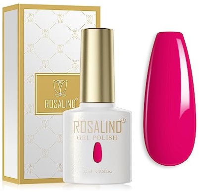 ROSALIND Esmaltes Semipermanentes Rosa Neon Colores 15ml Esmaltes Permanentes Para Uñas Rosa UV LED Manicura Semipermanente Para Uñas Pintauñas Gel