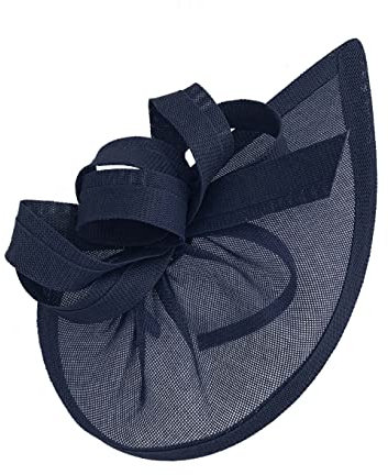 Caprilite Vegan Moon Hoop Fascinator Hat on Headband Wedding Ascot Races Bespoke Sinamay Disc (Navy Blue)