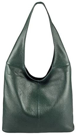 Made in Italy Damen Leder Tasche Shopper Schultertasche Umhängetasche Handtasche Beuteltasche Hobo Bag Ledertasche Nappaleder Dunkelgrün