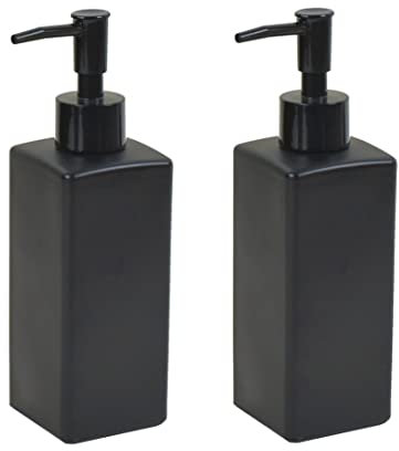 BoBoU 2er Set Glas Seifenspender 350ml schwarz matt Keramik Oberfläche mit Retro Design Mattschwarzer Pumpenkopf Spülmittelspender Handseifenspender Küche Bad