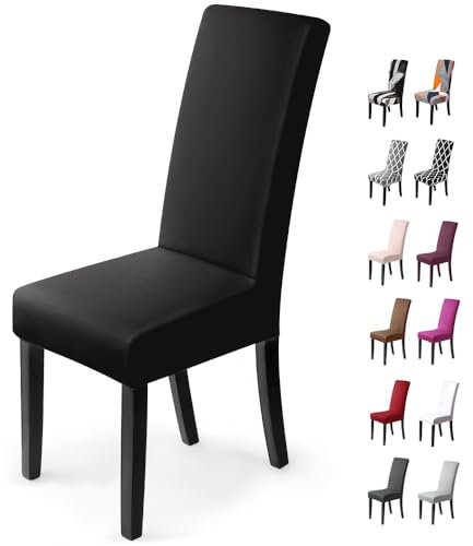 Stuhlhussen 4Stück, Stretch-Stuhlbezug elastische moderne Husse Elasthan Stretchhusse Stuhlbezug Stuhlüberzug .bi-elastic Spannbezug, sehr pflegeleicht und langlebig Universal(Packung von 4,Schwarz)